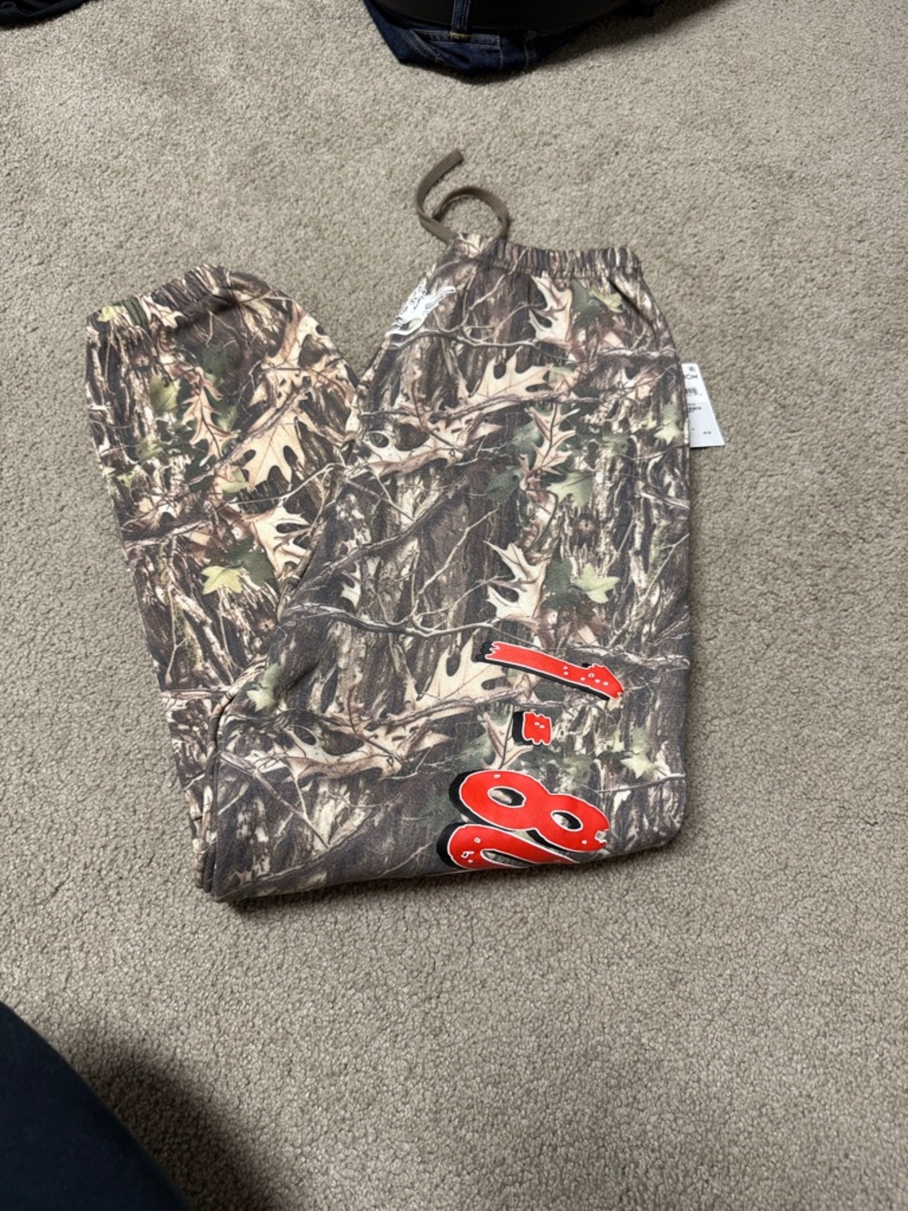 Boys Lie Camouflage Sweatpants with Bright Red Number Detail